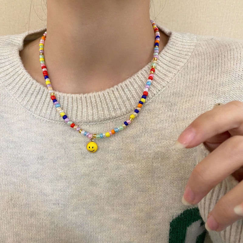 Vòng Cổ Chuỗi Hạt Nhiều Màu Sắc Mặt Cười Đơn Giản Phong Cách Harajuku Cho Nữ