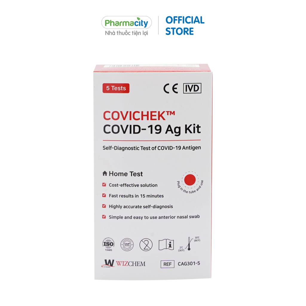 Dụng cụ xét nghiệm nhanh Pharmacity Covichek (Hộp 5 bộ kit)