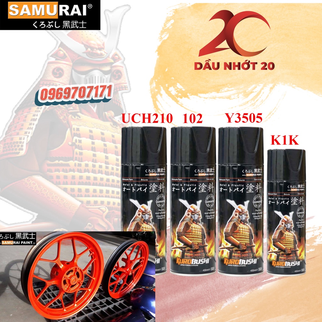 [combo 4 chai]Combo sơn xịt màu cam rực Vivid Orange Yamaha gồn uch210 102 y3505 k1k hoặc k1kt 128 128A