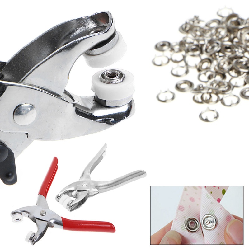 Kìm Bấm Cúc Vành Áo Kim Loại Đa Năng Bộ Kìm Bấm Khuy Kèm Cúc Bấm 9.5mm Thép Không Gỉ, Khoen Ore Quần Áo Tiện Lợi