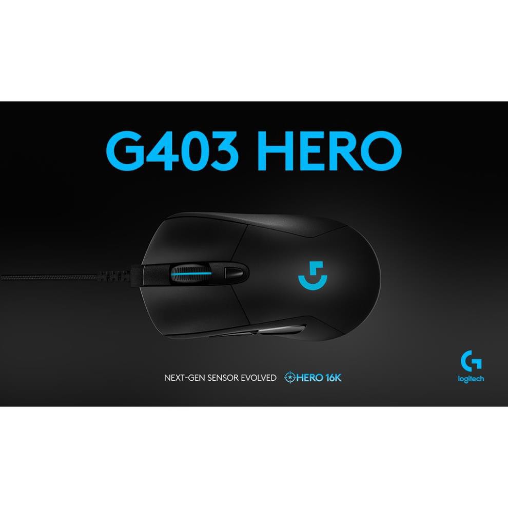 Chuột Logitech G403 Hero game có dây RGB - cảm biến 25k, công thái học, nhẹ 87g