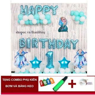 Đủ Y hình Set Bóng Elsa + 2 Rèm Kim Tuyến + 50 bóng  Trang trí sinh nhật thôi nôi bé gái công chúa Elsa
