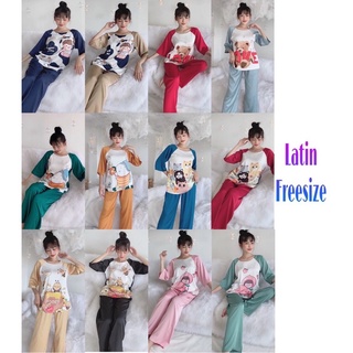 bộ lụa latin cổ tròn quần dài