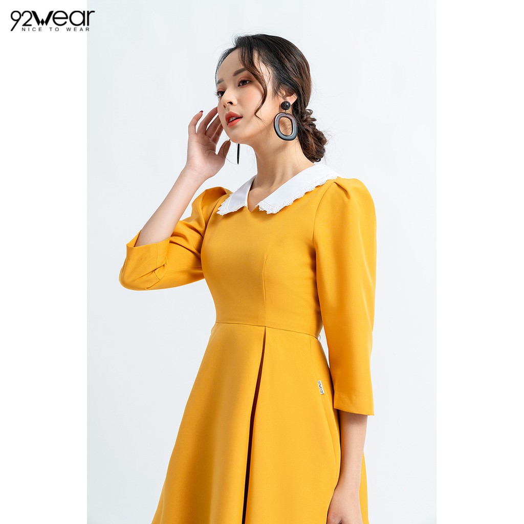 Đầm công sở dáng xòe tay lỡ phối viền cổ trắng DEW0623 - 92WEAR | BigBuy360 - bigbuy360.vn