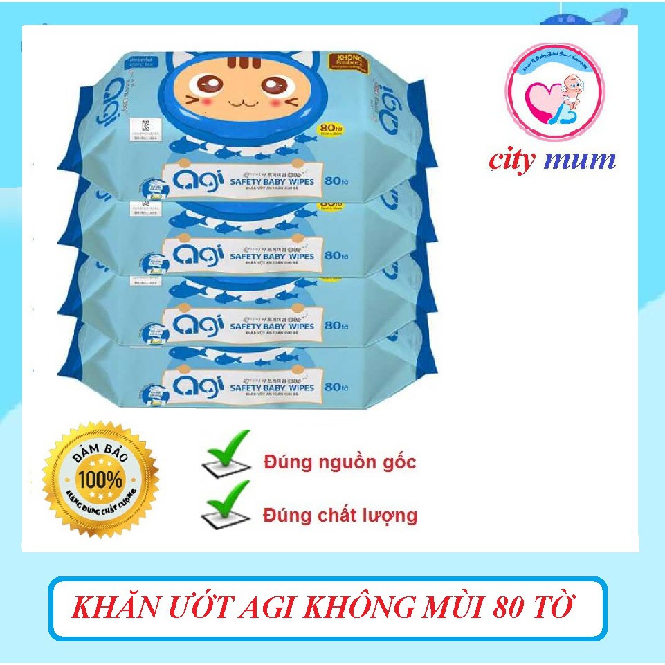 10 gói khăn ướt Agi không mùi 80 tờ, Khăn giấy ướt dùng lau cho bé