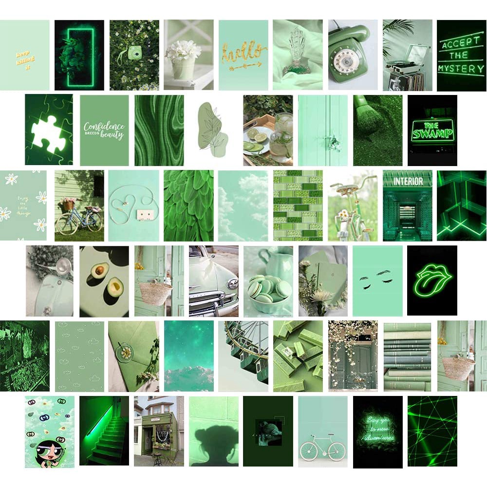 Combo 16 tấm Wall Collage ảnh dán tường - theme Mint bạc hà