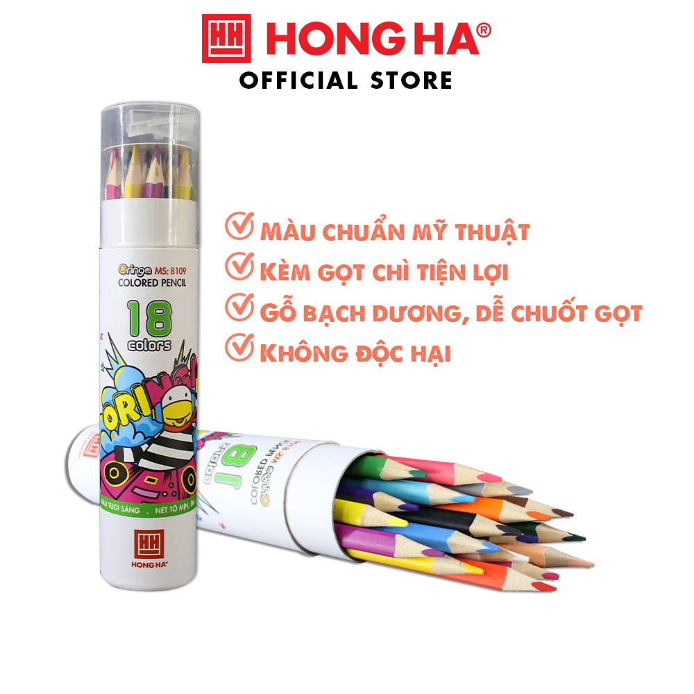 Bút chì màu Oringa Hồng Hà | 12/18 màu kèm gọt