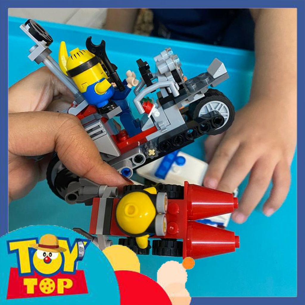Đồ chơi lắp ráp Minions Unstoppable Bike Chase xe máy tốc độ mini Gru Bob Stuart xếp hình No. 81888 mô phỏng 75549