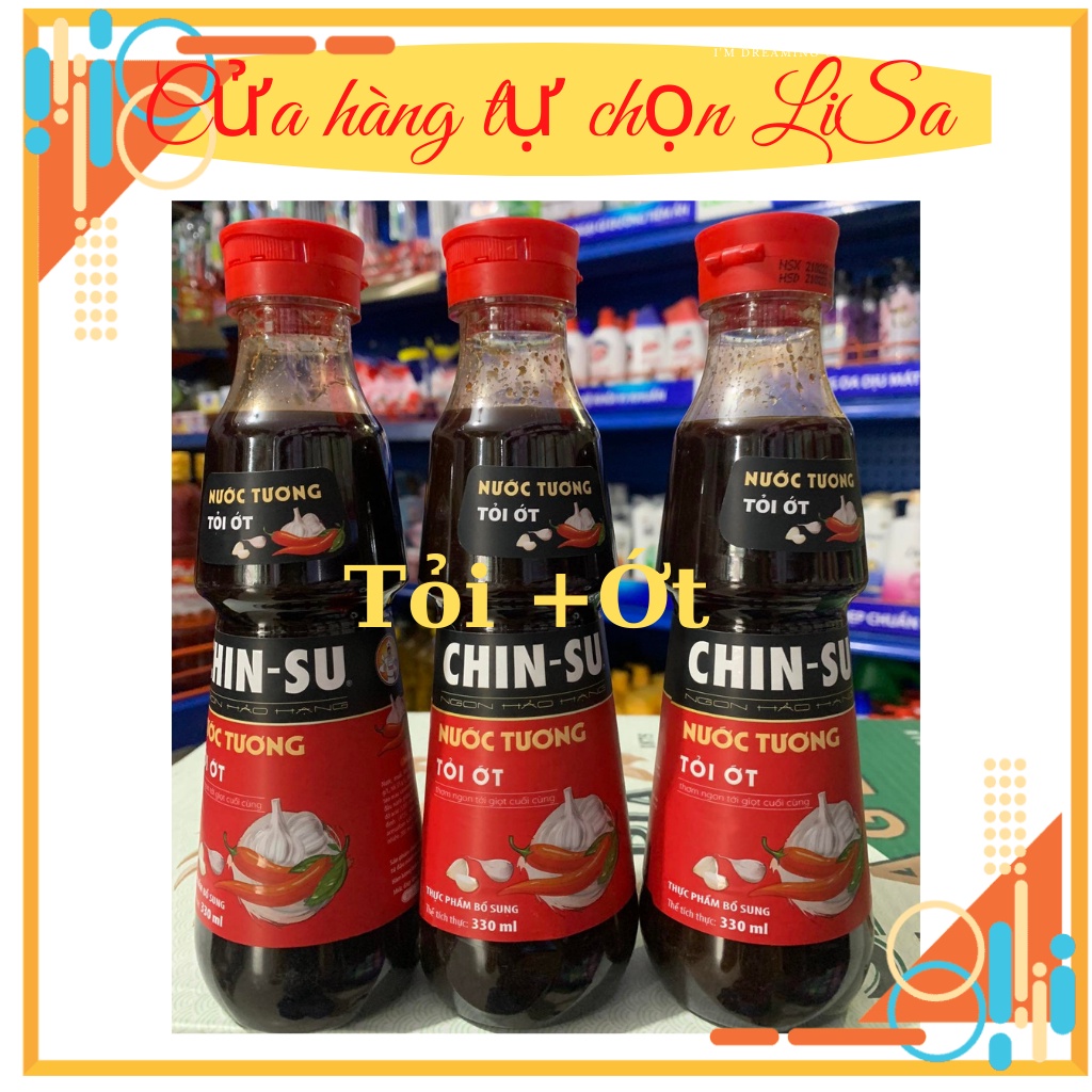 Nước tương Chinsu tỏi ớt nắp đỏ chai 330ml