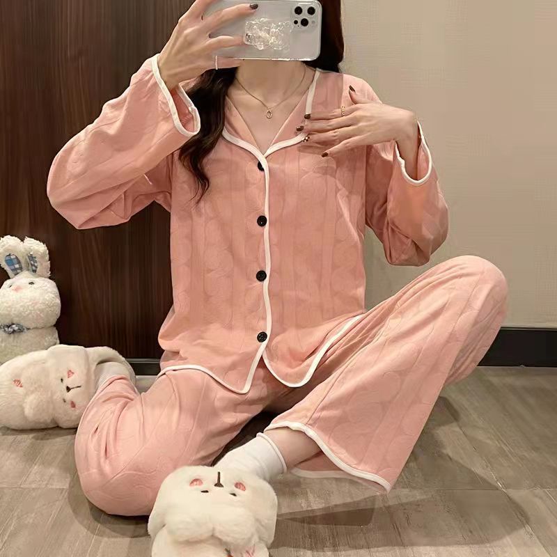 Bộ Đồ Ngủ Tay Dài Phong Cách Hàn Quốc Dễ Thương Thời Trang Xuân Thu Cho Bạn Gái