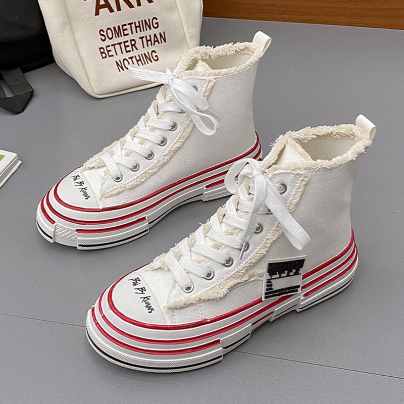 Giày thể thao IELGY vải canvas cổ cao mũi tròn thắt dây đơn giản phong cách Hàn Quốc thời trang dành cho nữ