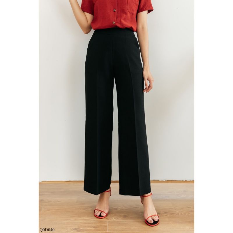 Quần ống rộng dáng dài cạp khóa chìm Tiin Store