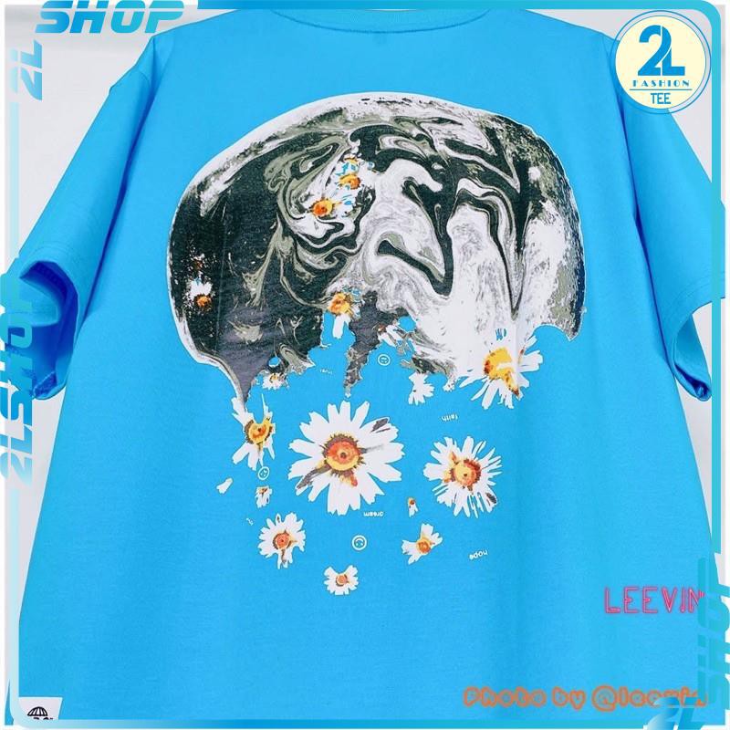Áo thun unisex hoa cúc mặt trăng , hình in nổi siêu đẹp  - áo phông nam nữ form thụng tay lỡ chất cotton tàu mịn