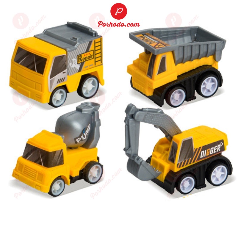 Bộ xe ô tô đồ chơi mini 12 mẫu xe công trình cho bé có dây cót chạy nhỏ nhắn xinh xắn KB216106