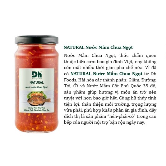 Nước mắm chua ngọt Natural Dh Foods pha sẵn thành phần tự nhiên lọ 200ml