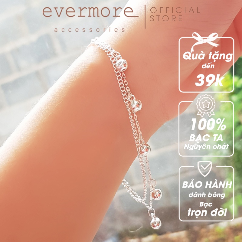 Vòng tay bạc free size EVERMORE, lắc tay bạc 2 vòng kép bi bạc Vivian cá tính, minimalism - L032
