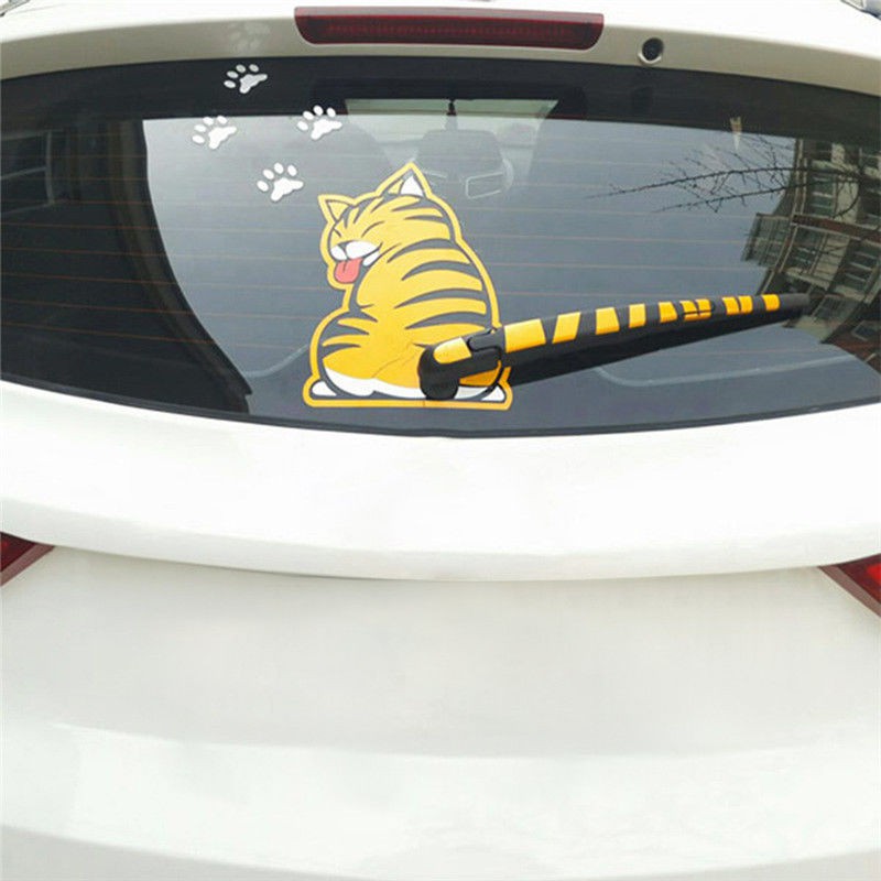 Decal hình mèo dán kính chắn gió đuôi xe vui nhộn cho xe ô tô