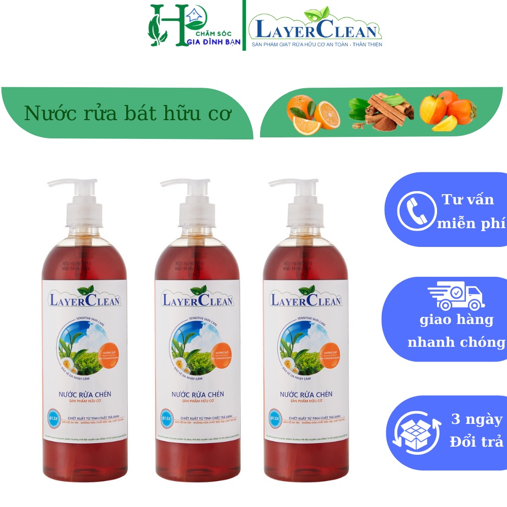Nước rửa bát chén hữu cơ LayerClean hương Quả Hồng