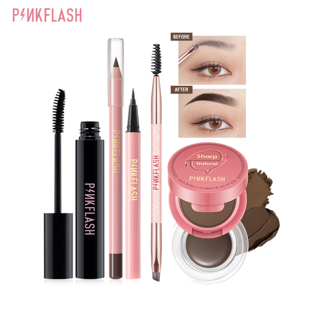 Bộ 5 Món Gồm Bút Kẻ Mắt/Bút Kẻ Lông Mày/Bút Kẻ Mày/Mascara Màu Đen Kháng Nước Thương Hiệu PINKFLASH