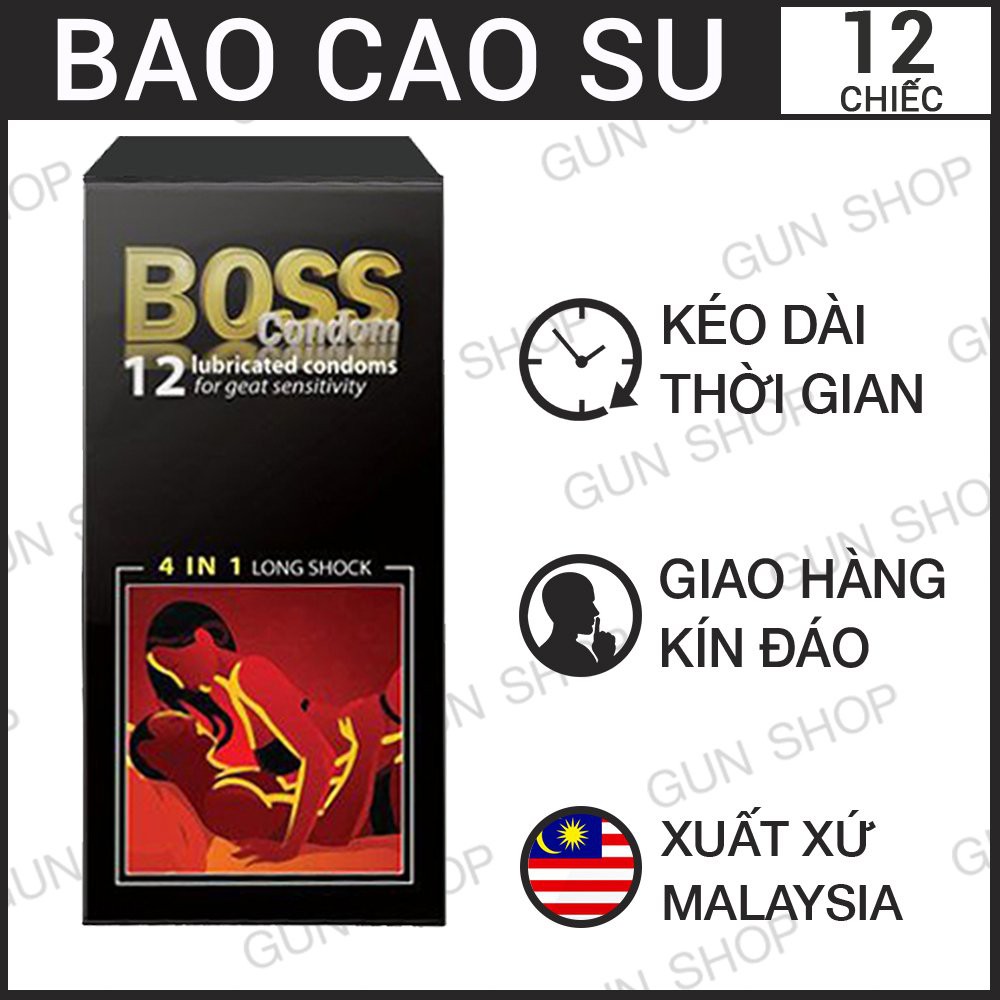 Bộ 3 hộp bao cao su 4 in 1 Boss Mỏng kéo dài thời gian gân gai, hộp 12 cái