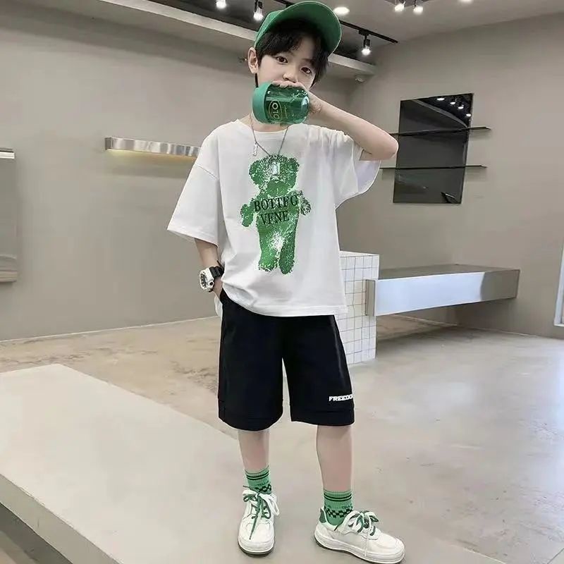 Set Áo Thun Ngắn Tay Và Quần Short Thời Trang Mùa Hè Phong Cách Mới Cho Bé Trai