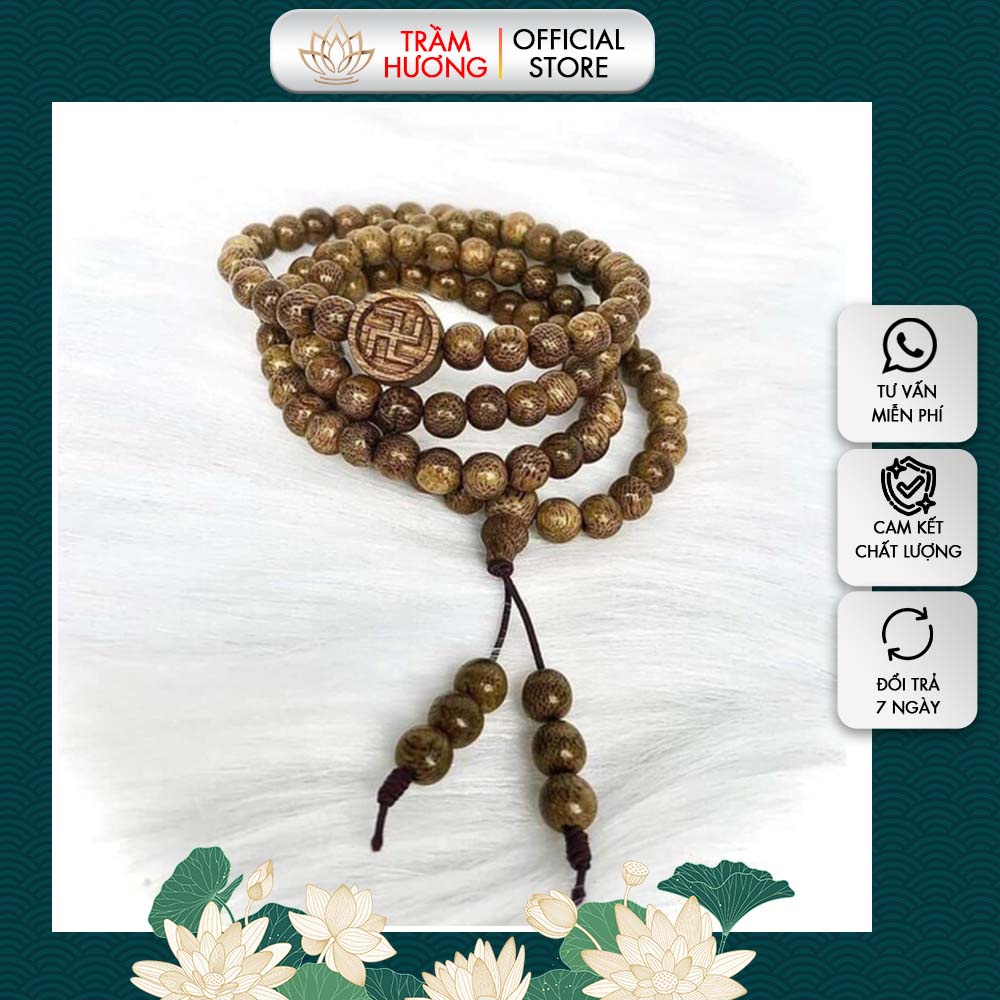 Vòng Tay Trầm Hương Dạng Chuỗi 108 Hạt Mix Chữ Vạn May Mắn, Tài Lộc - Trầm Hương Tự Nhiên VTTH30