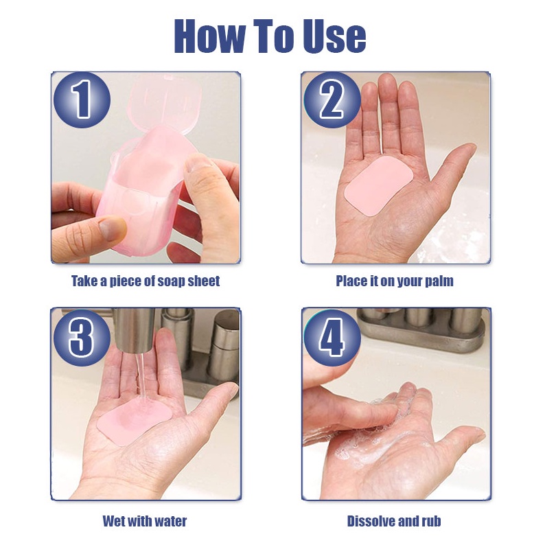Hộp 20 Miếng Giấy Xà Phòng Kèm Hộp Đựng Tiện Lợi Khi Đi Du Lịch/ Xà Bông Rửa Tay Dạng Miếng Tiện Lợi