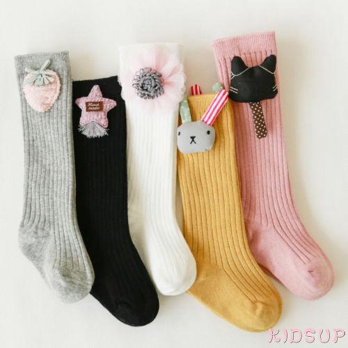 Tất chân cotton cao qua gối giữ ấm dễ thương cho bé gái