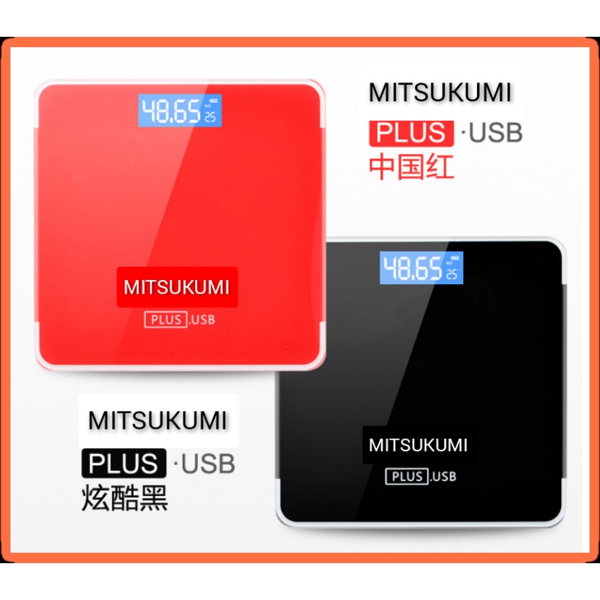 Cân điện tử sạc USB Mitsukumi, Cân sức khỏe gia đình hiển thị nhiệt độ, tặng cáp sạc + thước dây [Bảo hành 12 tháng]