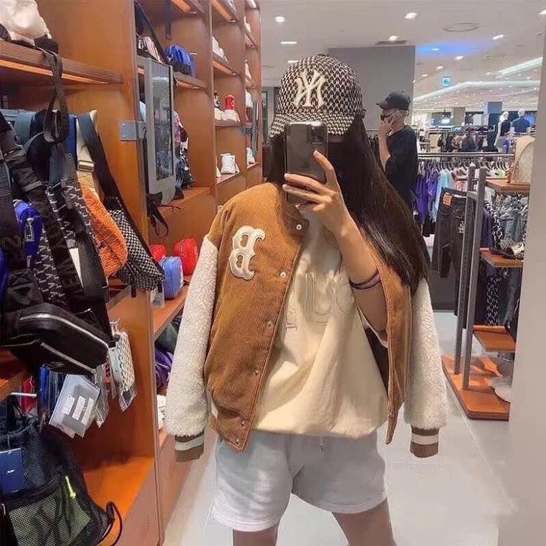 BÁN SỈ ÁO BOMBER NỮ NHUNG TĂM NÂU TÂY THÊU CHỮ B | BigBuy360 - bigbuy360.vn