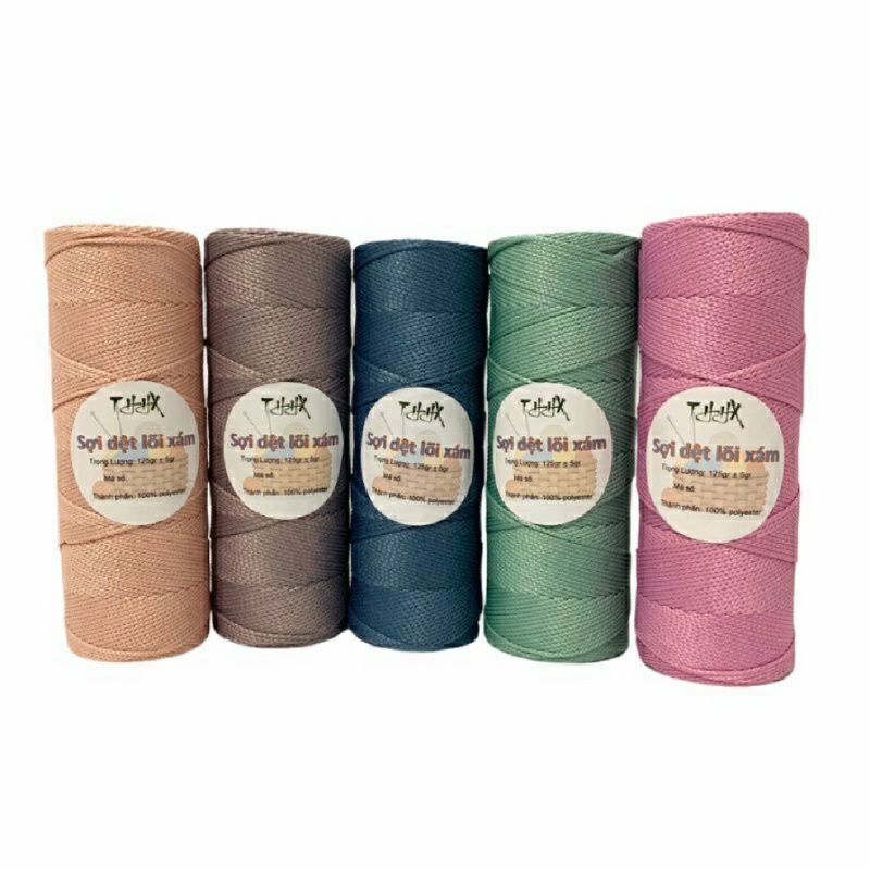 Sợi dệt trơn 2mm CRAFT YARN móc mũ nón, túi xách, giỏ xách - Sợi dệt trơn lõi xám 125g