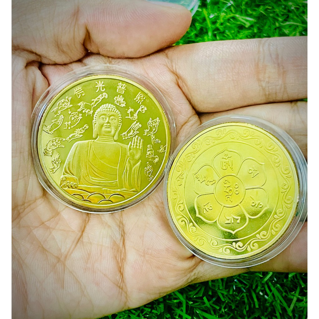 Đồng Xu Phật A Di Đà bằng niken màu vàng, vật phẩm Phật giáo , cầu bình an phong thủy