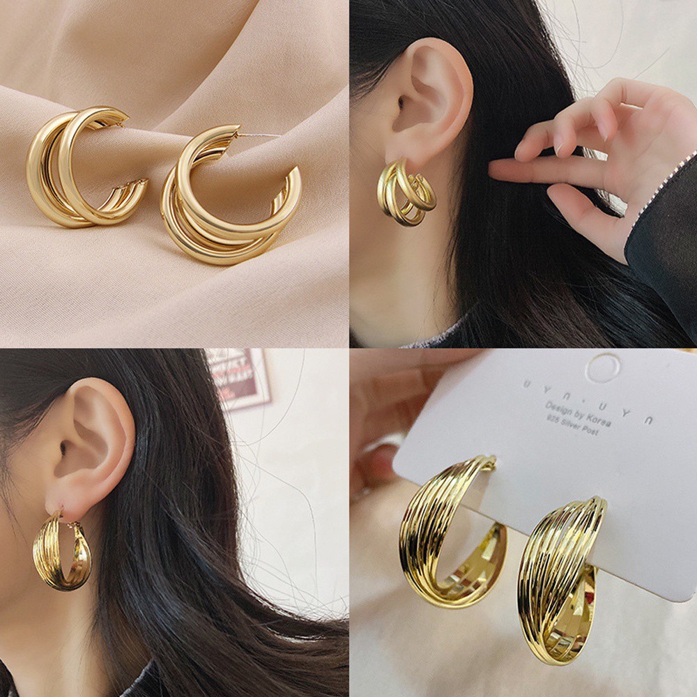 Đôi khuyên tai kim loại nhiều kiểu dáng hình học tùy chọn thời trang