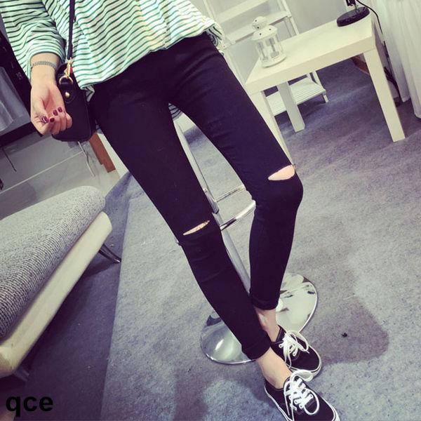 Quần Jean Skinny Rách Gối Màu Đen Tôn Dáng Cho Nữ