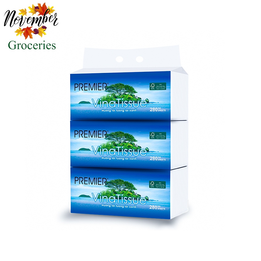 Lô 2 Gói Khăn Giấy Lụa Vina Tissue Premier 280 Tờ + Tặng 1 Gói Cùng Loại Hàng Việt Nam Chất Lượng Cao November_Groceries