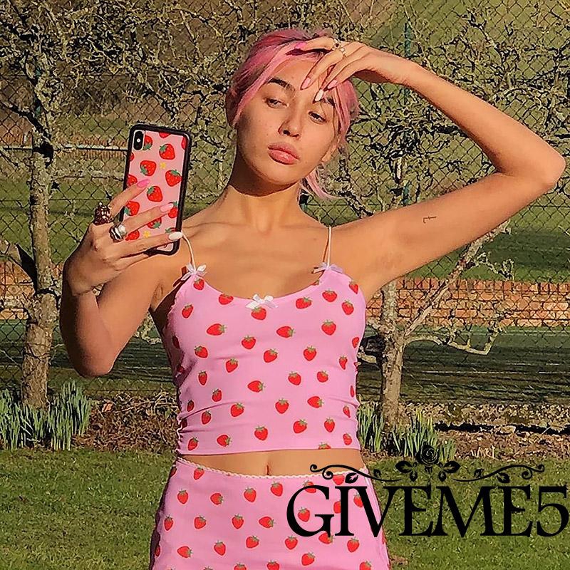 Áo Hai Dây Hoạ Tiết Dâu Tây Thiết Kế Quyến Rũ