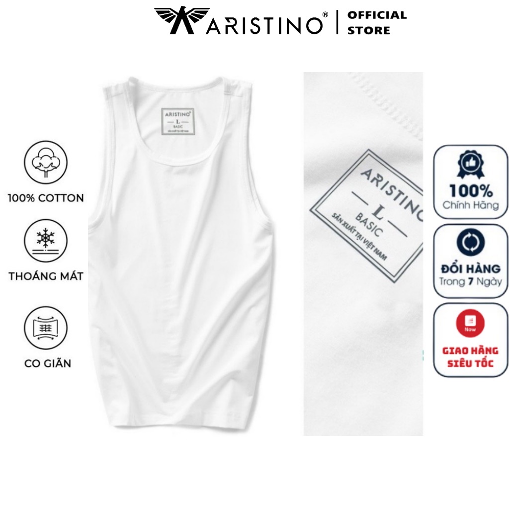 Áo Thun Nam Ngắn Tay ARISTINO Áo 3 Ba Lỗ Lót Basic Màu trắng Cotton cao cấp mềm mát thoát khí thấm hút mồ hôit AC21 AC22
