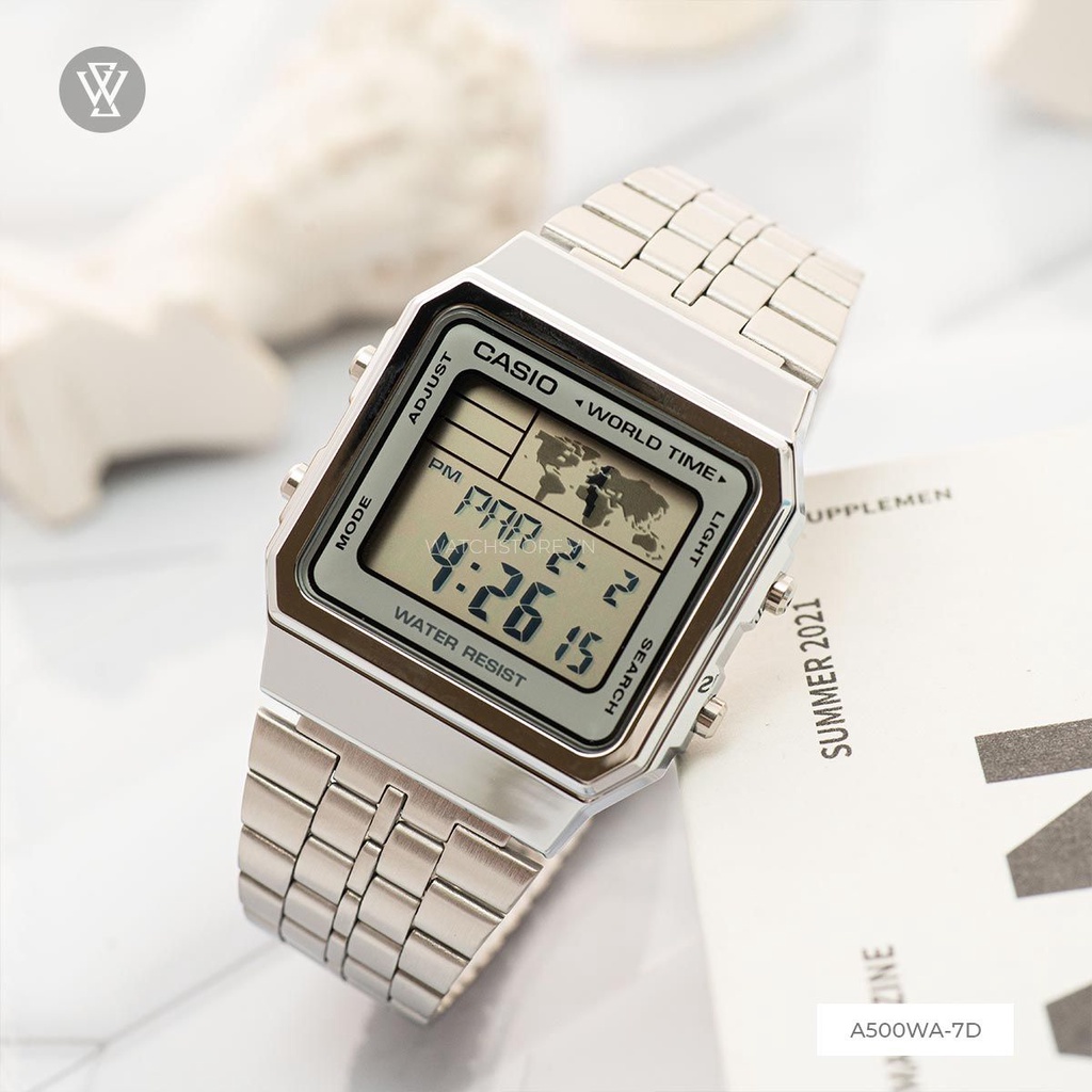 Đồng Hồ Điện Tử Unisex Casio WATCHSTORE A500WA-7DF Thiết Kế Mặt Kính Chữ Nhật 34mm, Dây Đeo Kim Loại Và Vỏ Nhựa