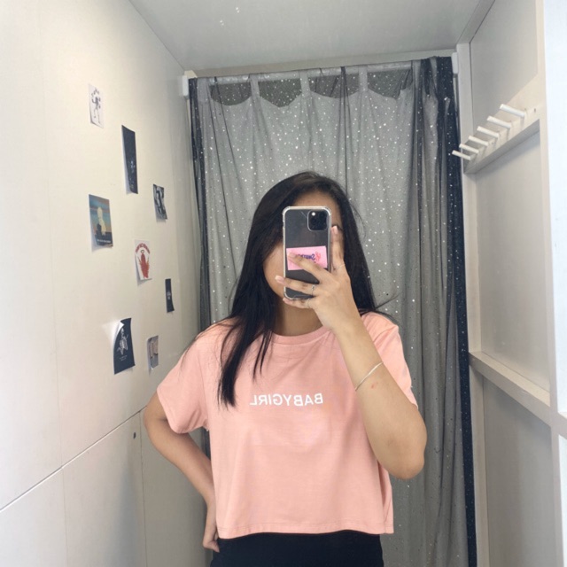 SP000664 Áo màu hồng chữ Babygirl màu trắng- Tiệm Mềm Croptop