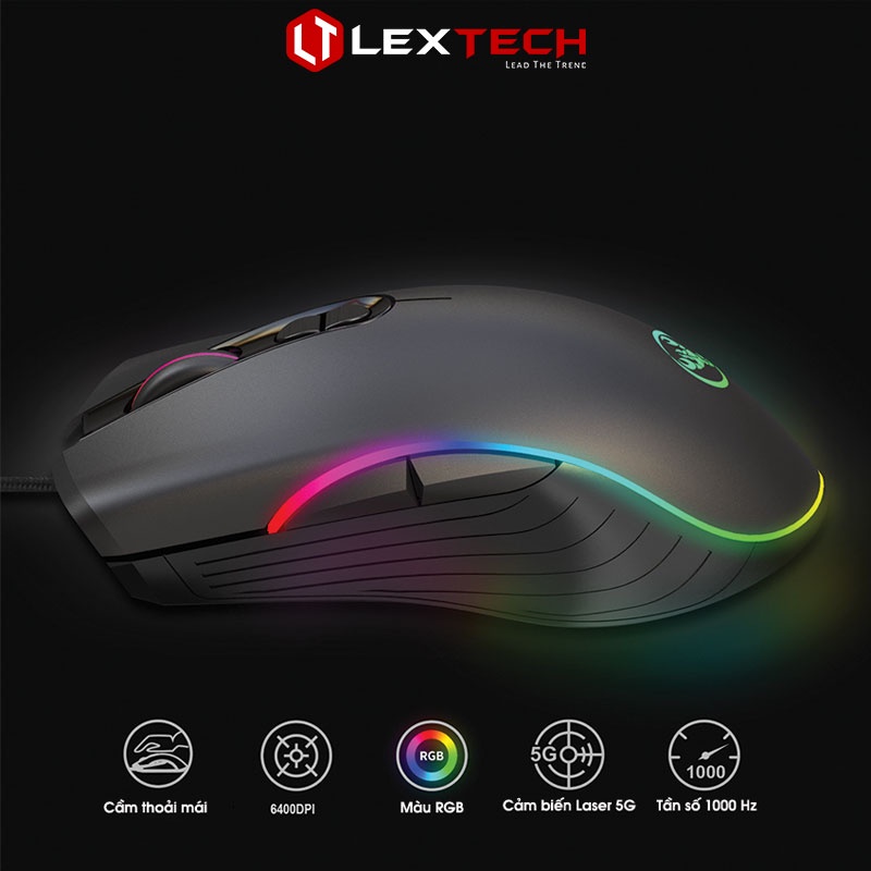 Chuột gaming máy tính có dây LexTech HXSJ 6400 DPI LED RGB 20 triệu click bền bỉ cho game thủ văn phòng laptop PC CA867