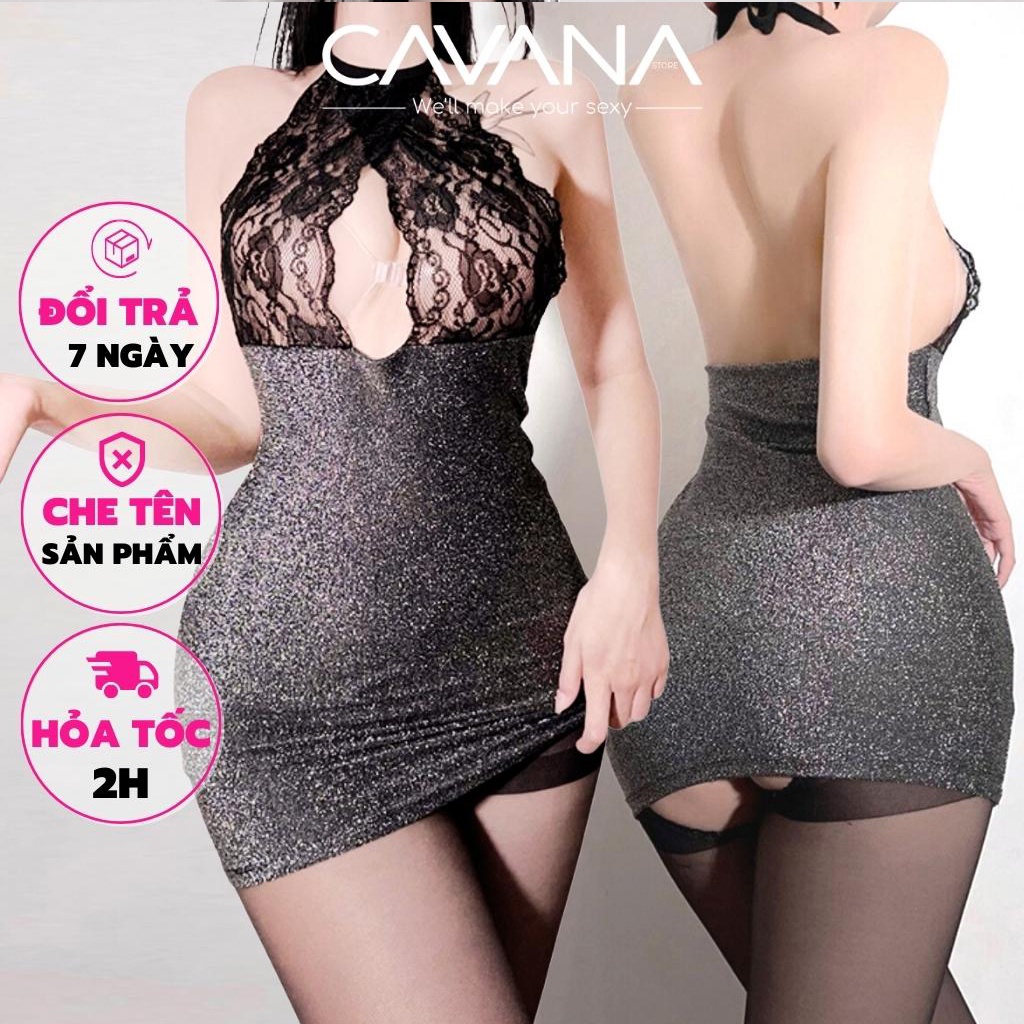 Váy ngủ sexy, cosplay thư ký sang trọng ánh kim ôm body ren cao cấp N24 - CAVANA STORE