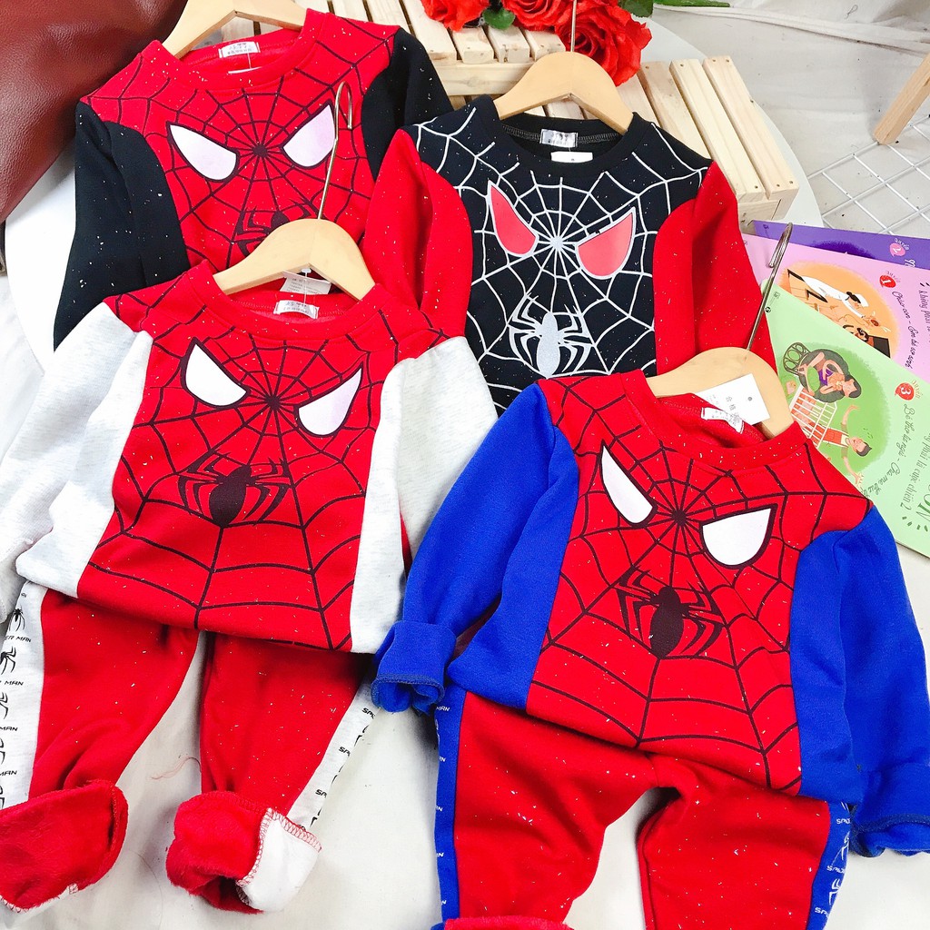 Bộ quần áo siêu nhân nhện dài tay thu đông lót lông cho bé trai 2-5 tuổi