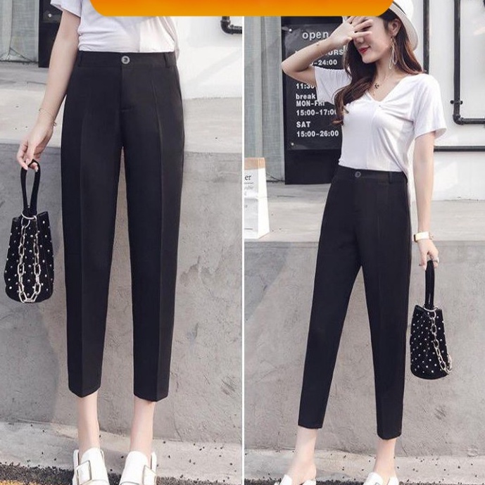 [FREE SHIP]Quần tây nữ lưng cao dáng dài màu đen chất vải tuyết mưa mềm - Quần vải nữ công sở cạp cao ống đứng