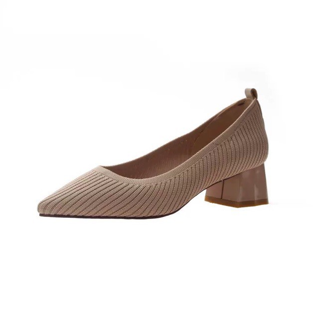 Sz 34-39 Giày chun mũi nhọn gót vuông 5cm