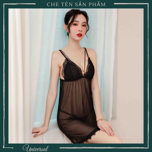 Váy Ngủ Sexy Gợi Cảm Xuyên Thấu - Đầm Ngủ Ren Hai Dây Sexy Và Quần Chip Dây Lọt Khe UNIVERSALXXX - DNS35