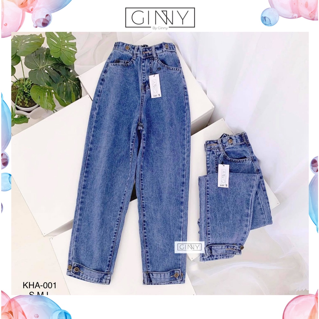 Quần Baggy Nữ Jean Hack Dáng KHA-001 | Quần Baggy Jean Cạp Cao | Vải Jean Wash Xịn | Hàng Đẹp | Ginny