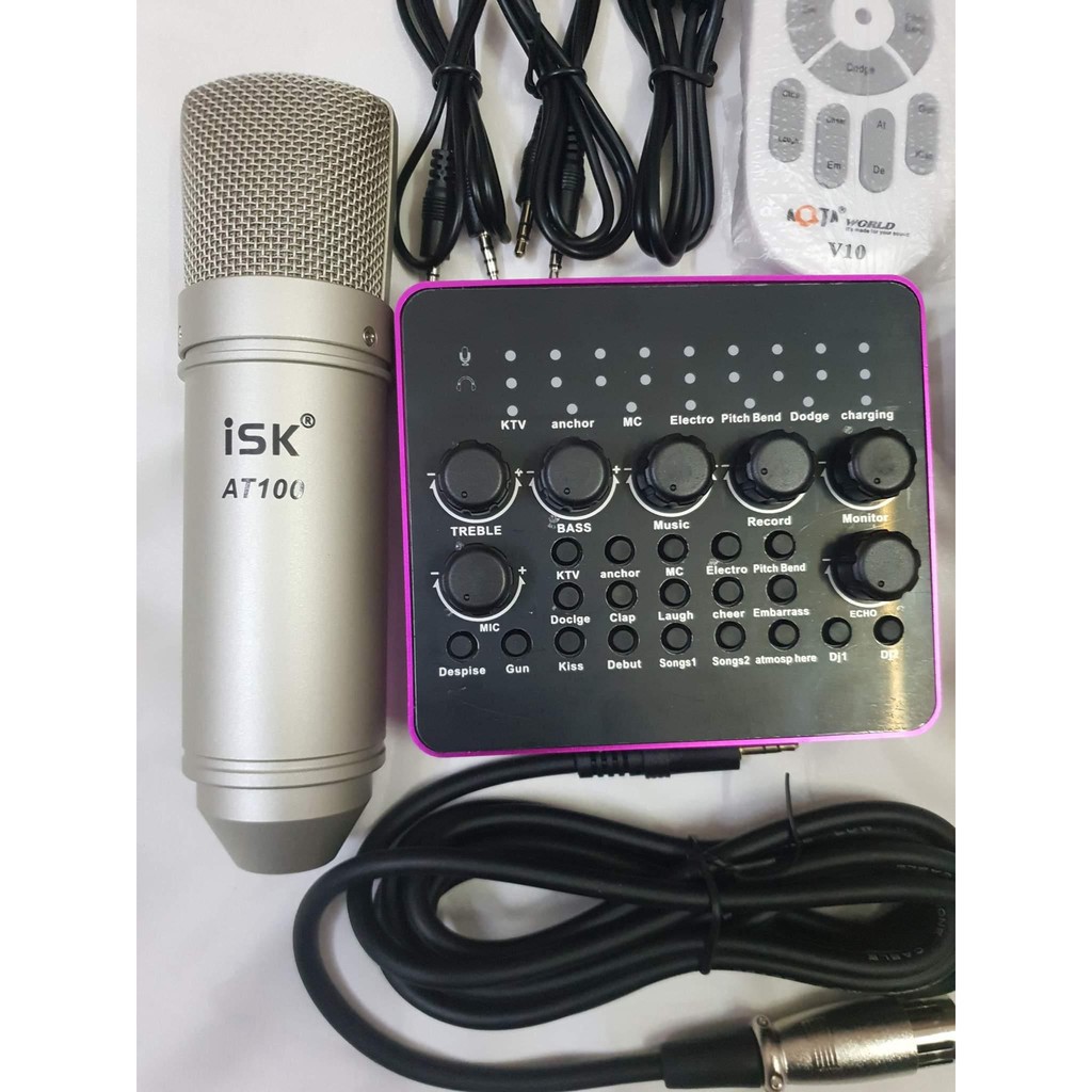 Combo trọn bộ livestream thu âm ISK AT-100 + Sound card V10 + Full phụ kiện