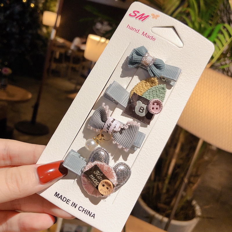 1 bộ ren ngọt ngào công chúa vương miện hoa nơ kẹp tóc trẻ em kawaii five-pointed star vải kẹp tóc cho bé gái