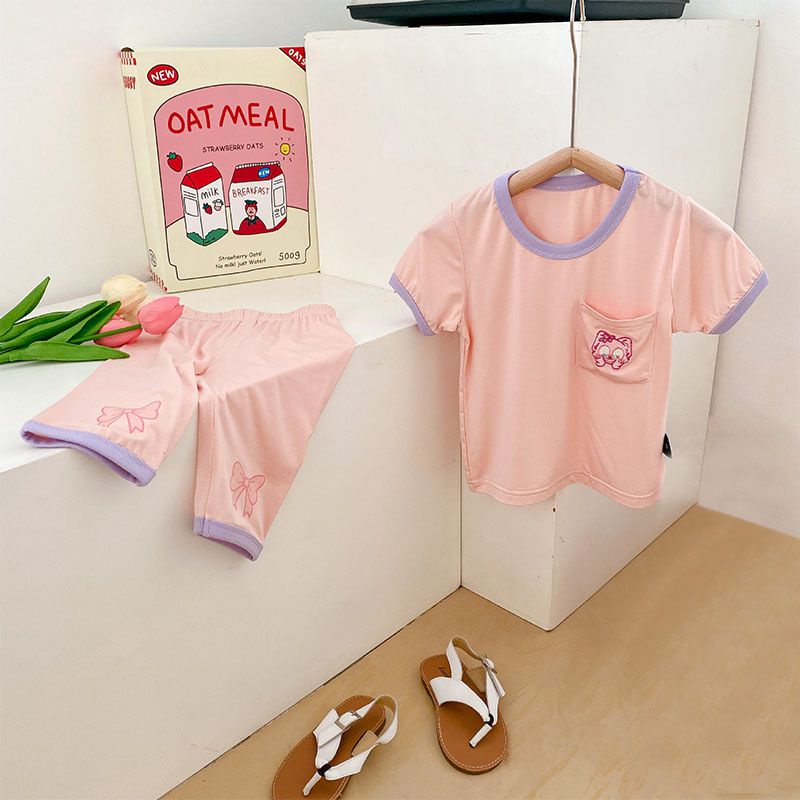 Bộ Đồ Ngủ Tay Ngắn Cổ Tròn Thời Trang Mùa Hè Cho Bé