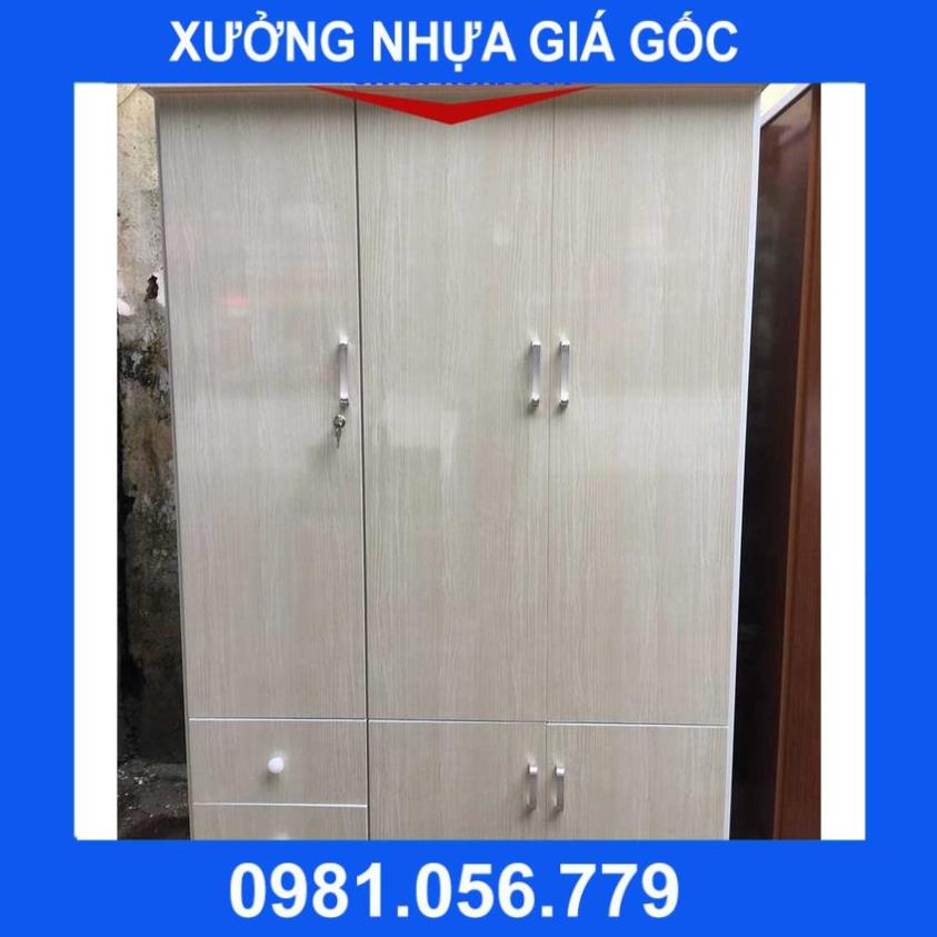 Tủ nhựa Đài Loan đựng quần áo 3 cánh 2 buồng VTL03_01 kích thước 185x125x48cm freeship lắp đặt nội thành Hà Nội